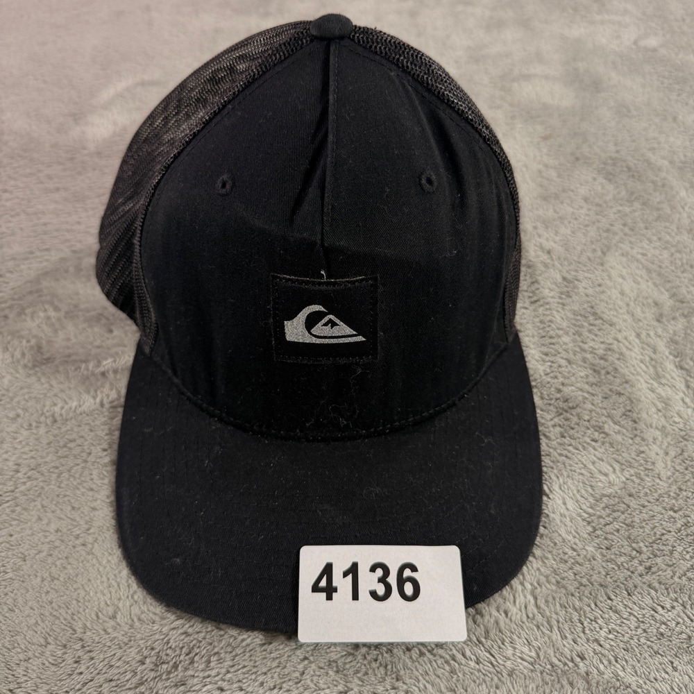 Quiksilver Trucker Hat Mens OSFM Black Mesh Snapback Yupoong Logo Cap